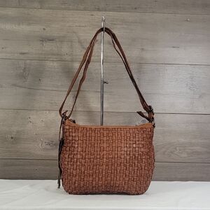 Vilenca Holland for Anthropologie Cognac Brown Woven Leather Shoulder Bag